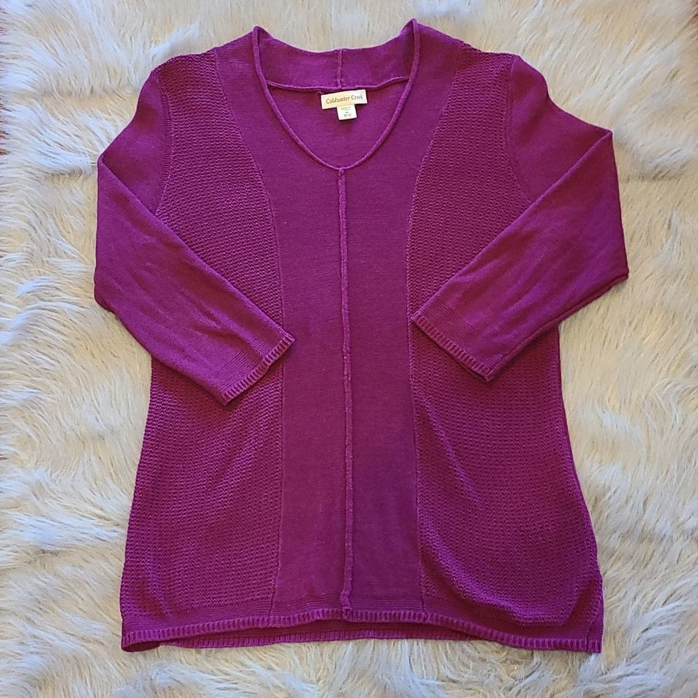 Coldwater‎ creek womens v-neck 1/4 sleeve purple light weight knit sweater